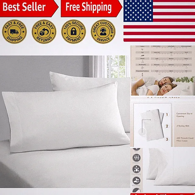 100% Long-Staple Combed Cotton Pillow Cases - King Set of 2, Off White Elegance