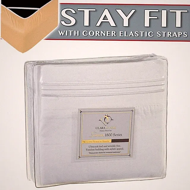 1800 Series Bed Sheet Sets - Stay fit on Mattress with Elastic Straps at Corn...
