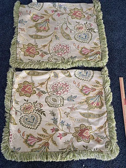 2 St Denise Pillow Shams Standard Floral Embroidered, Fringe Ornate Designer