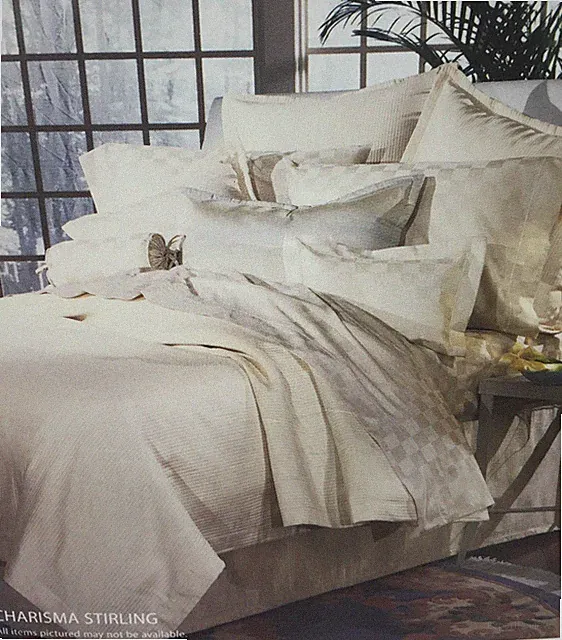 CHARISMA * USA MADE* WOVEN RIBBED STRIPE' QUEEN * DUVET SET * PARCHMENT(BONE)