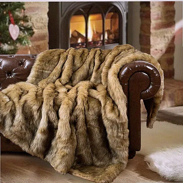 Golden Faux Fur Blanket, Large 60"x80" Throw for Bed, Couch