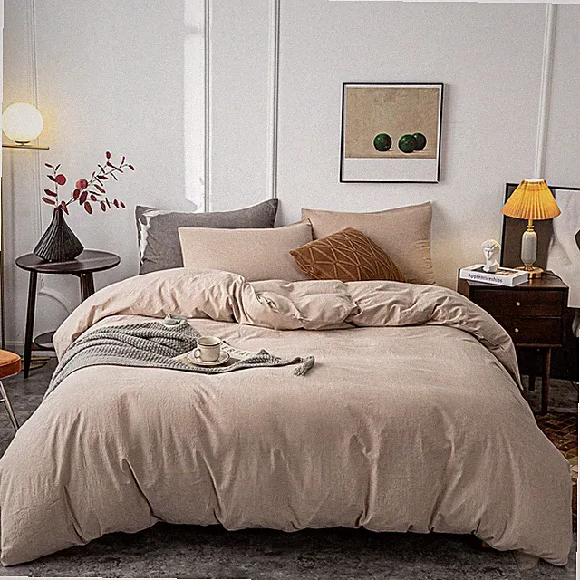 Janlive Washed Cotton Duvet Cover Full Ultra Soft 100% Cotton Solid Color Kha...