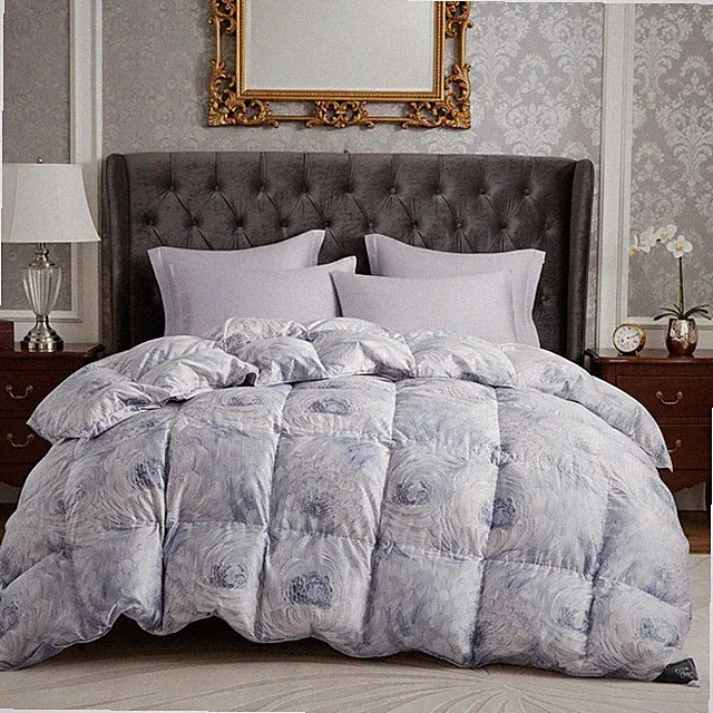 Luxury Fluffy 93% White Goose Down Fill Comforter, Silk Shell Flower Print