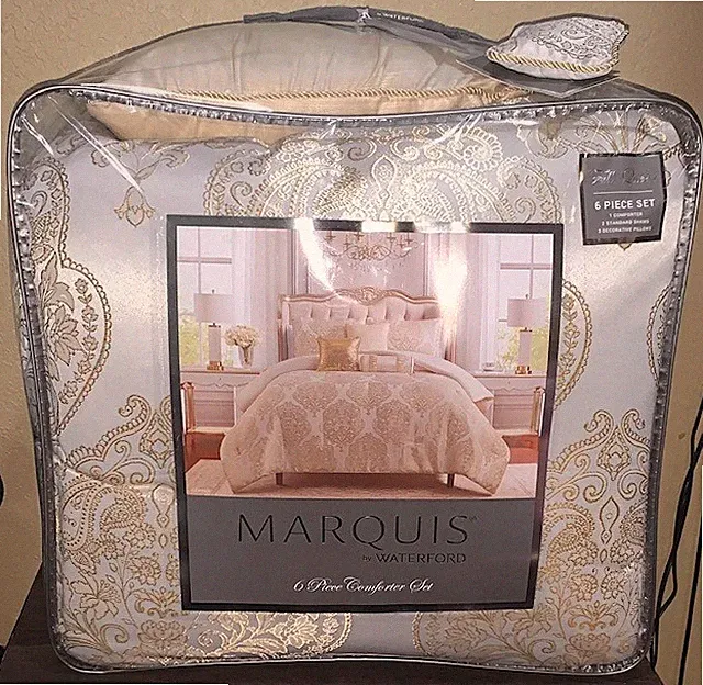MARQUIS Waterford "Copper" Cream/Gold FULL/QUEEN Set Comforter, Shams &3 Pillows