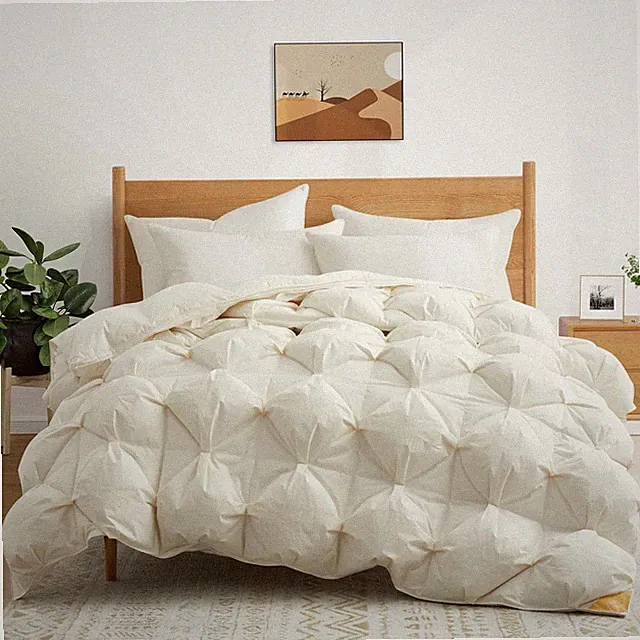 PUREDOWN 90% Goose Down Fill Puff Comforter , 100% Organic Cotton Shell Beige