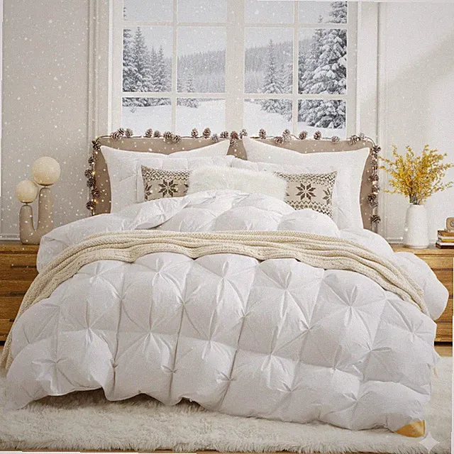 PUREDOWN Hotel Fluffy Extra Warm 90% White Down Comforter 1000TC Cotton Shell