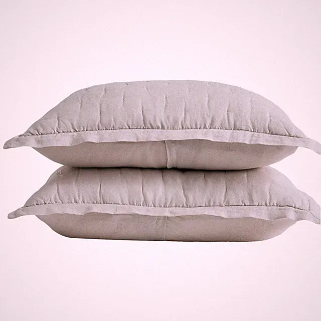 Quince European Linen Dream Quilted Pillow Sham Set, Sand, King / Cal King 20x36
