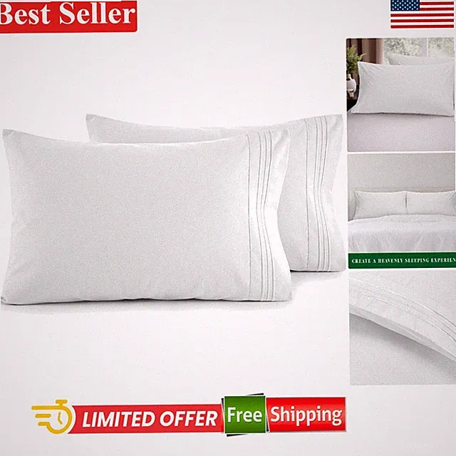 Ultra-Soft Standard/Queen Pillowcases - 2-Piece 1500 Thread Count Set, White